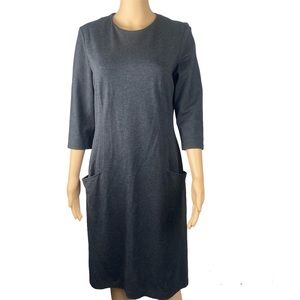 J.McLaughlin Minimalist Charcoal Grey Classic Sheath Dress w/2 pockets  Size M